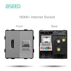BSEED 벽 조명 기능 TV 소켓 패널 유리 부품 스위치 CAT5 EU 콘센트 전원 DIY 회색 USB, 220V용, HD CAT5 Part