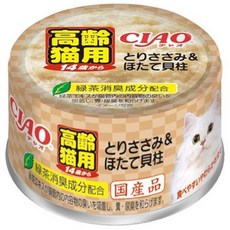 CIAO 高齡貓用雞肉+干貝濕糧 綠茶消臭配方 國產, 1個, 85g, M-53 14歲（雞肉+干貝）