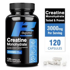 크레아틴 모노하이드레이트 3000mg - 근육 성장 향상 운동 강화제 스포츠 연료, 1박스, 60정