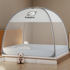 蒙古包蚊帳2026新款家用臥室免安裝蚊帳防摔全底嬰兒防摔學生宿舍, 1個, happy熊:1.2m牀[1.2寬*2.0長】[A類母嬰級標準-雙門免安裝