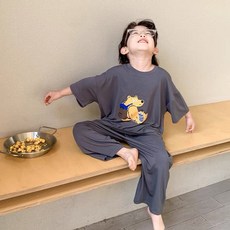 春夏秋季薄款韓版寬鬆莫代爾寶寶中大童兒童款睡衣短袖家居服套裝