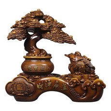 招財蟾蜍聚寶盆搖錢樹擺件，精雕細琢，提升居家風水，財源廣進，客廳裝飾擺設, 大號金蟾+發財樹