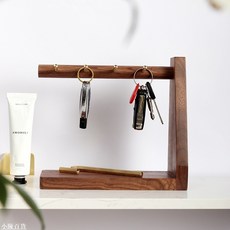 台灣出貨 實木黃銅鑰匙掛鉤 玄關門口創意收納架 胡桃木桌面置物架, 1個