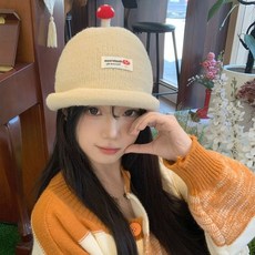2025秋冬新款 2025新款日係甜美蘑菇圓頂捲邊針織毛綫帽子女秋冬保暖百搭盆帽潮 P