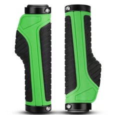 自行車防護手套 把套 山地車把手 單車鋁合金雙邊鎖死橡膠把套 騎行配件, 1個, 黑绿色把套+把堵一对+工具