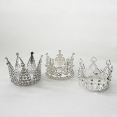 파티 케이크토퍼 장식용 미니 왕관 티아라 생일 기념일 촬영소품 실버 크라운, 1개, 큐빅