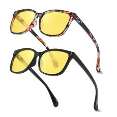 FIMILU 여성용 야간 운전 시야 안경 2팩 편광 눈부심 감소 및 야간 시각 능력 향상 22526 Z05 블랙+플로랄/옐로우 렌즈