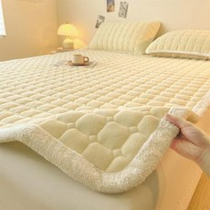 더블침대 포근함 두꺼운 따뜻한 밀크 벨벳 매트리스 토퍼 겨울용 플리스 소재 침대 시트 및 커버 가을용 보호대, 17)Dot yellow