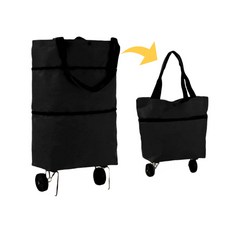 올리뮤즈 접이식 바퀴달린 방수 장바구니, 1개, 방수 블랙