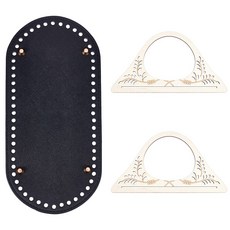 2개 나무 가방 손잡이 (1개 포함) + PU 가죽 타원형 긴 밑면 가방 스트랩 교체 액세서리 (버건디 색상 13.4x25x0.5cm 구멍 크기: 97mm), 혼합색