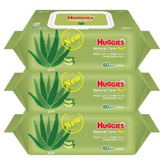 하기스 내추럴케어 플러스 물티슈 캡형64매x3개 물티슈, 60g, 64매, 3개