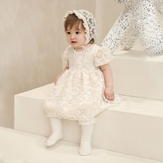 LITTLE TINI 蓬蓬短袖蕾絲連身裙