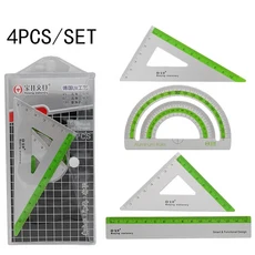 알루미늄 합금 자 필렛 안전 직각 삼각형 및 15cm 각도기 학생 기하학 도구, 02 1 Set Green