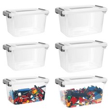 RAIN QUEEN 장난감 수납 레고용 수납 박스 토미카 수납 블록 수납 장난감 상자 쌓기 레고 수납 상자 수납 바구니 뚜껑 포함 6개 세트 컨테이너 상자 장난감 수납 스택 투명, 1개, 상세페이지 참조