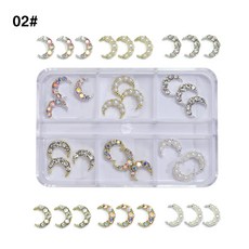 DFMEI 美甲飾品鑲鑽珍珠月亮月牙美少女金屬合金指甲鑽鋯石飾品, 1個, 6格月亮合金飾品02:如圖