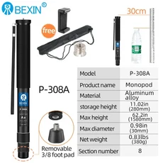 BEXIN 휴대용 경량 유연한 포켓 미니 DSLR 카메라 유니포드 모노포드 폴 고프로 마이크로 싱글 사진, 01 P308A