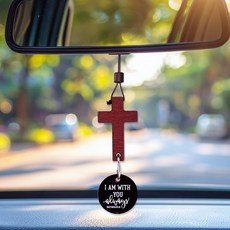 자동차 꾸미기 룸미러걸이 차량 우드십자가 장식소품 인테리어, 1개, 블랙팬던트 우드십자가