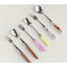 엠마고 티스푼 포크 27종 차스푼, 2.펄핸들 6 원형갈색 포크