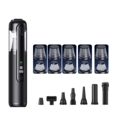 崔德頂級 Q808 綠光車用吸塵器【星耀黑】無線手持吸塵器 吹吸抽充四合一多功能, 【黑色】, Q808+5組原廠【鋼網+濾芯】