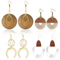 보헤미안 빈티지 댕글 귀걸이 보헤미안 주얼리 여성용 레트로 스타 라인스톤 보헤미안 댕글 드롭 귀걸이 선물 4쌍 원사이즈 메탈 보석 없음