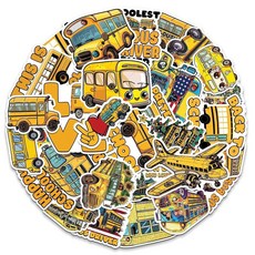 MONIZY 스쿨 버스 스티커 50피스 비닐 방수 데칼 노트북 물병 전화 자동차 창문 자전거 오토바이 스테이크보드 스크랩북 드라이버 선물 어린이 청소년 성인용