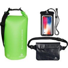 프리그레이스 방수 드라이백 세트 블랙 35L, 5L, 창문 없음, 녹색