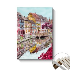 宅購趣 北歐水彩風景裝飾掛畫 無框畫 客廳餐廳民宿牆面佈置, 屋與河畔(超過5個請下宅配)