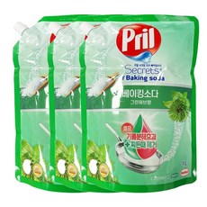 프릴 시크릿 오브 베이킹소다 주방세제 그린허브향 리필, 1L, 3개