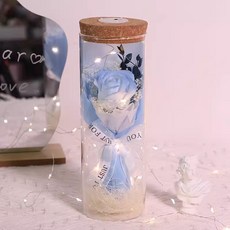투명 소원병 꽃다발 시들지 않는 꽃 배합 LED무드등 생일 선물 명절 선물, 푸른흰색 장미A