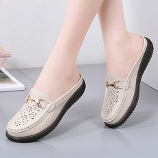 Modern Fashion 여성 심플한 펀칭 플랫 뮬 샌들 발편한 슬리퍼 로퍼 F95