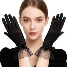AOREAS 여성용 레이스 장갑 웨딩 티 파티 블랙 보우 쇼트 우아한 액세서리 1920년대 오페라 07 단일 사이즈 307657, AOREAS 여성용 레이스 장갑 웨딩 티 파티 블랙 보