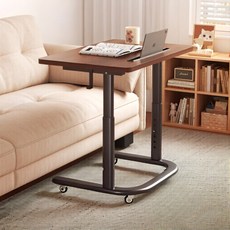 Tixpra 이동식 리프트 테이블 침대 옆 소파 옆 노트북 테이블, 호두나무 풍