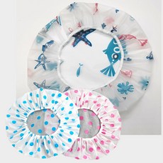 목욕용품 긴머리 샤워캡 PEVA 방수 도트 헤어캡, 화이트