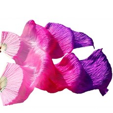 베일 1쌍 (150x90cm) 실크 팬스 벨리댄스 의상 공연 소품 한국무용 공연 소품 Pink Purple fan veils Belly Dance costume Korean