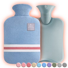 아뜰라임 오래가는 보온 물주머니 핫팩 + 찜질팩 커버 세트 1L 2L, 라이트블루 2L, 1개 라이트블루 2L, 1개