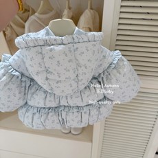 【樂恩童裝】原創設計秋冬女童藍色碎花加厚棉服韓版保暖棉襖外套