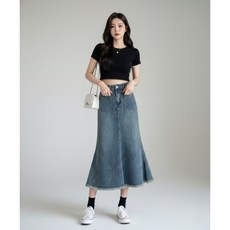 Shopflix 여성용 데일리 여름 데님 스커트 빈티지 A라인 롱 청치마