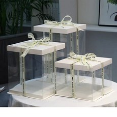 케이크 휴대용 디저트 컵케이크박스 투명케이크상자 생일기념 케이크포장 원형 직사각형 다층, 5세트, B_화이트 6인치 단면 22x22x16cm 5세트