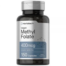 Horbäach 메틸 엽산 400mcg | 비건 캡슐 150개 GMO 프리 글루텐 프리 식이 보충제 234388, Horbäach 메틸 엽산 400mcg 비건 캡슐 1, 1개