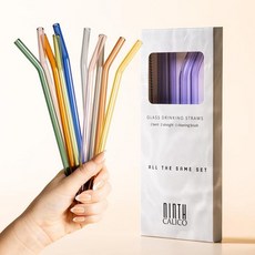 재사용 가능한 유리 음료 빨대 4팩 - 다채롭고 내구성이 뛰어나며 비산 방지 스트레이트 2개 구부러진 2개 및 클리닝 브러시 1개 포함 스무디 아이스 커피 주스 등용(라이, 라이트 퍼플