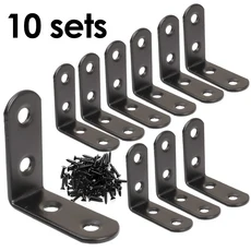 관절브라켓 10 세트 나사가있는 L 자형 직각 브래킷 검정색 금속 코너 브레이스 공간 절약 장식 조인트 앵, 02 B