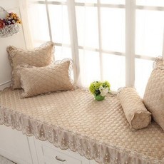 飄窗墊窗臺墊榻榻米墊子定做裝飾毯 多種尺寸顏色可選, 花邊雀羽米黃,含芯長枕30*50cm, 1個