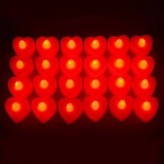 LED 촛불 양초 티라이트 캔들 집회 프로포즈 기념일 전자 촛불, 하트-LED미니캔들-레드 24개