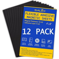 공예용 접착식 뒷면이 있는 자석 시트 DIY 12팩. 유연한 자체 접착 테이프 스트립 정사각형 학교 교실 보드용 냉장고 사진을 만들기 위한 강력한 공예 4 x 6, 4" x 6", 12