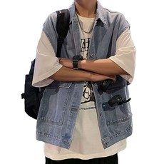 패션 남자 청조끼 루즈핏 데일리룩 데님 베스트 jeo4+1fTr