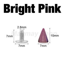 7X10MM 세트당 의류 가방 스파이크 리벳 50 스터드 멋진 스크루백 신발용 펑크 불릿 공예 DIY 가죽, Bright Pink