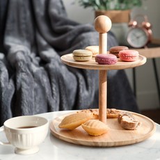 원목 마카롱 디저트 2단 스탠드 디저트 트레이, 1개, 우드2단케이크스탠드