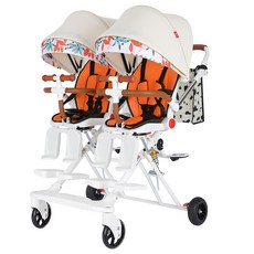 쌍둥이 유모차 2인용 접이식 트라이크 경량 휴대용 분리형 베이비카, 리틀판다+양쪽 발판+원버튼 B