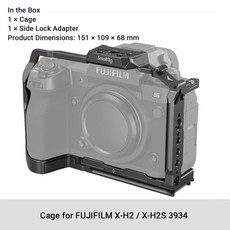FUJIFILM X-H2 X-H2S 용 SmallRig 카메라 케이지 NATO 레일이있는 알루미늄 합금 비디오 제작 카메라 조작 퀵 릴리스 플레이트-3934, 01 Cage 3934, 1개