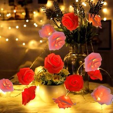 奇趣生活 玫瑰花LED燈串 粉白玫瑰 氣氛裝飾燈 派對露營室內佈置 電池盒3米20燈, 1個, 粉+紅,電池盒3米20燈